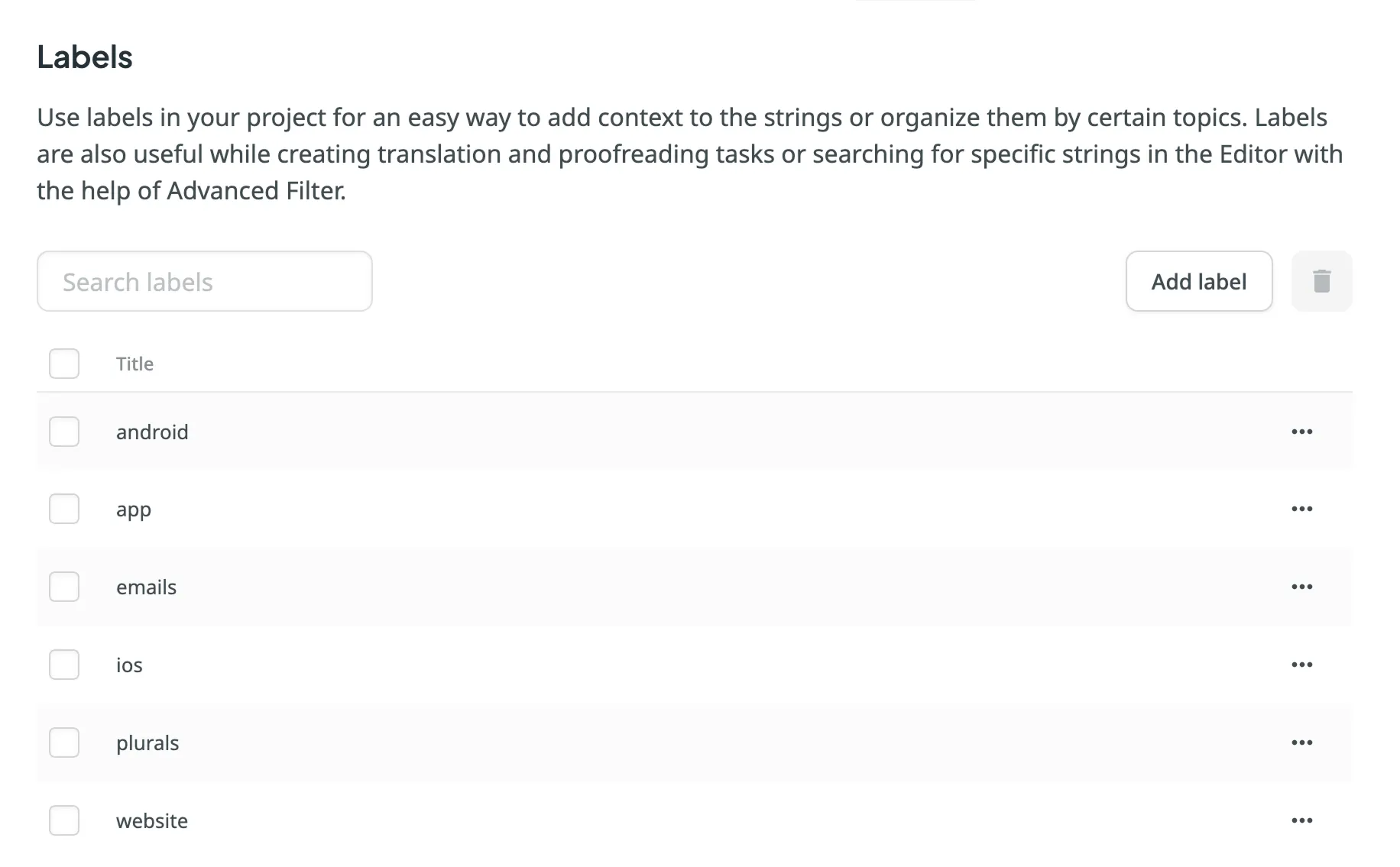 Manage project labels