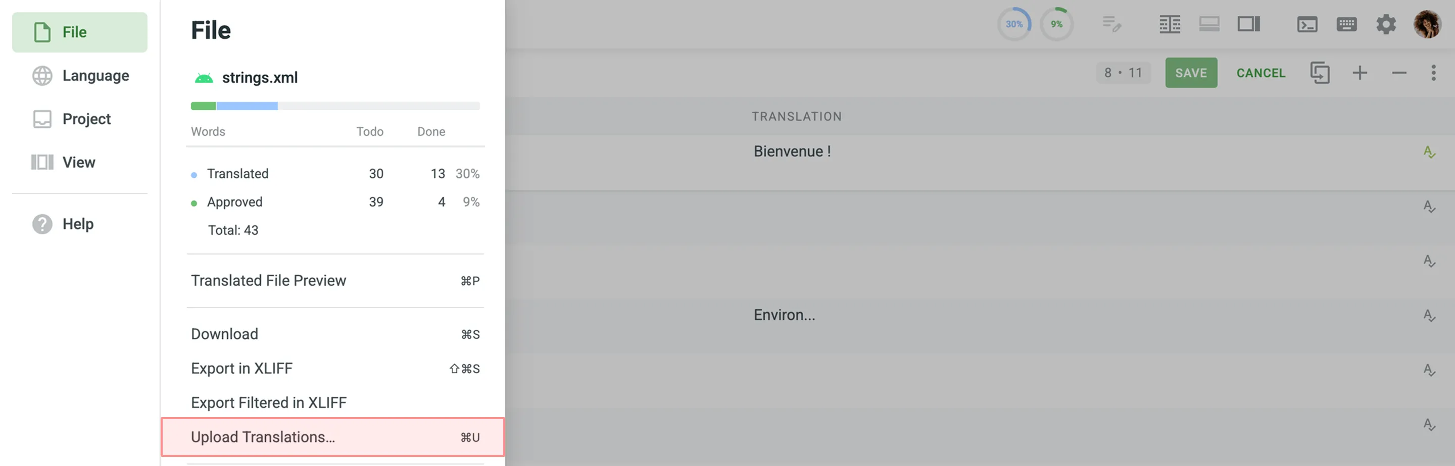 Upload Translations via Editor